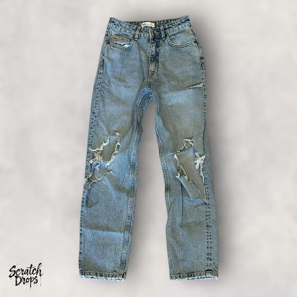 Zara Denim - Zara Women's High Waisted Jeans Size 2 Blue Distressed Vintage Denim Pants